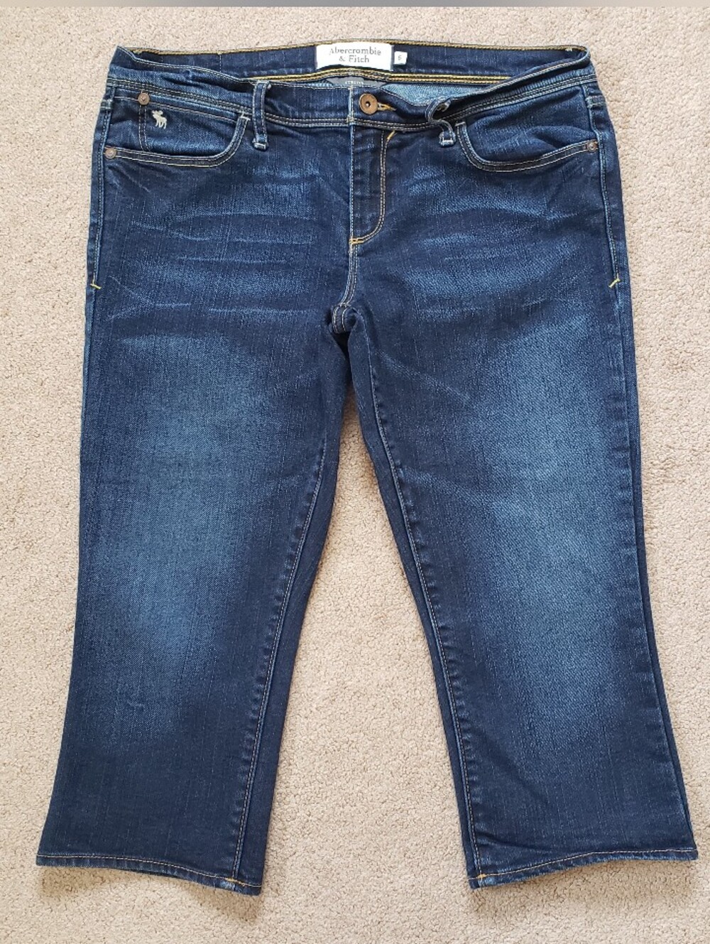 Abercrombie & Fitch Crop Capri Jeans Stretch Dark Wash Embroidered Logo Size 6